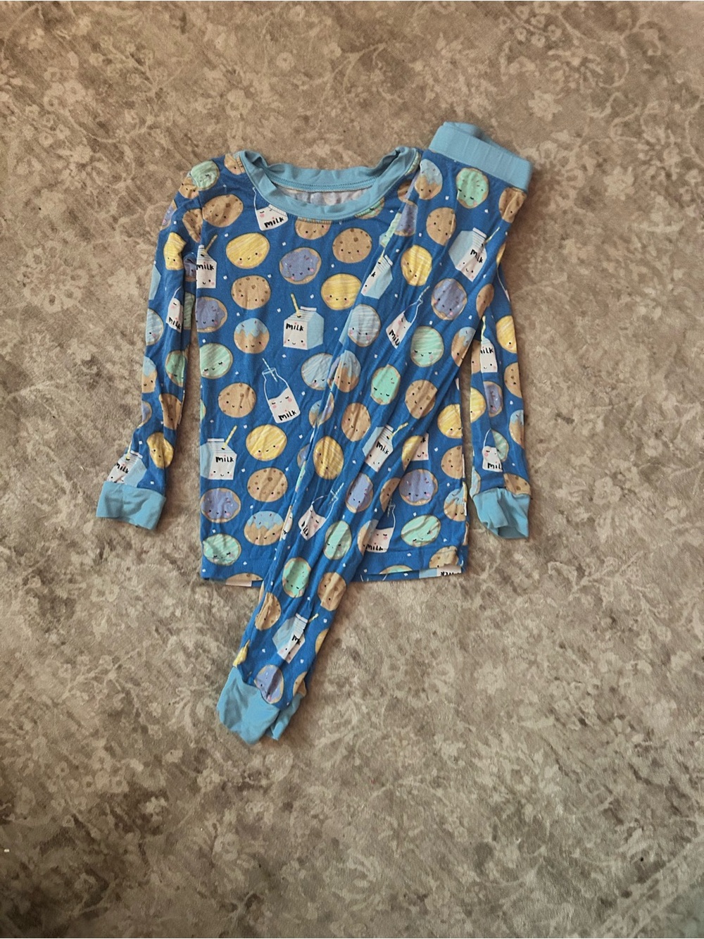 Little Sleepies Blue Cookies & Milk Pajama Set EUC